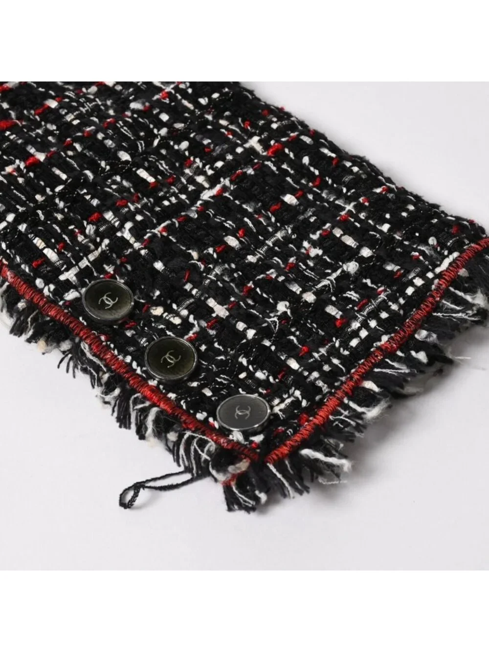 Chanel Tweed Jacket CC Logo Black Red White